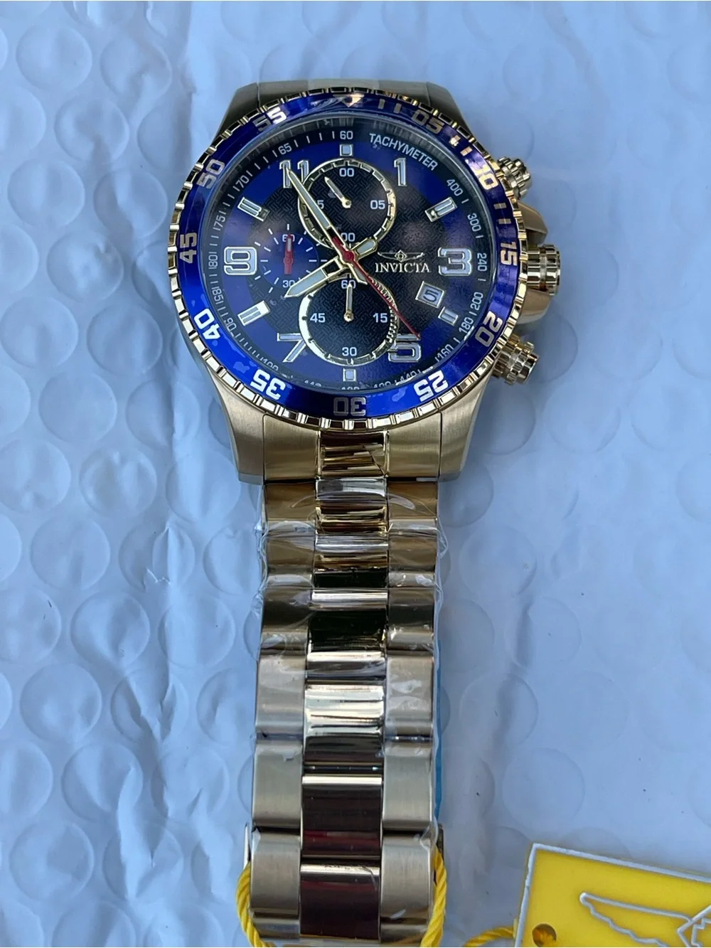 Invicta Specialty Mach Gala Men's Watch - 48mm, Gold and blue bezel new